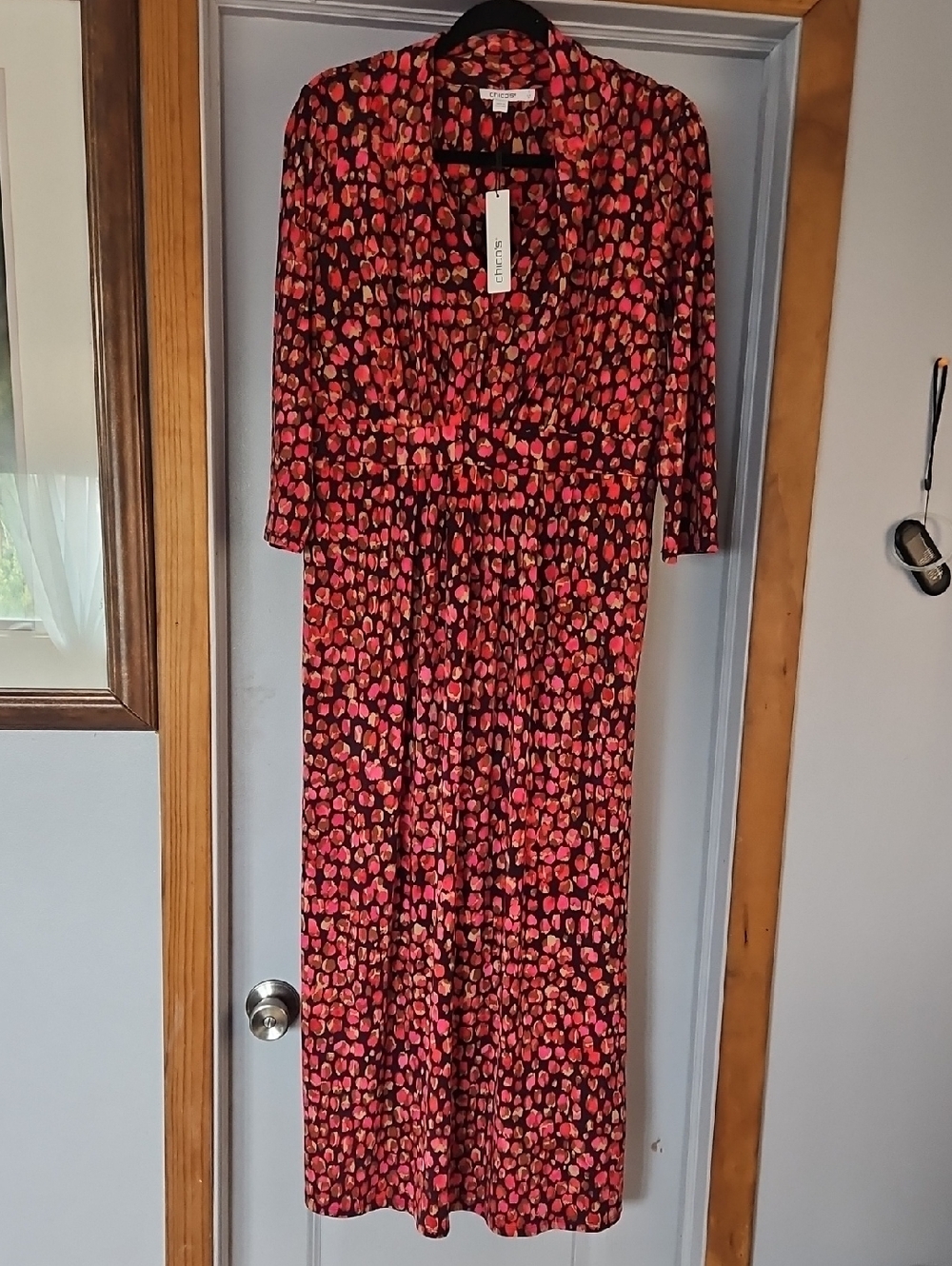 Chico's Pink Multi-Print V-Neck Maxi Dress